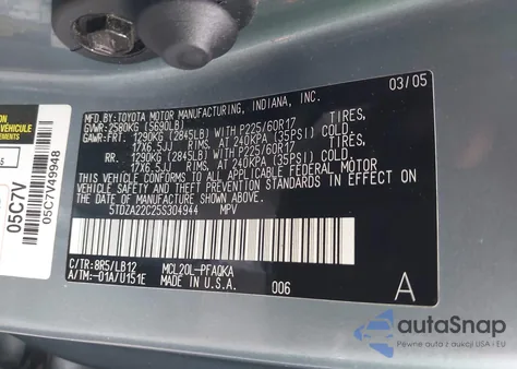 2005 Toyota Sienna Xle from USA, damaged, VIN 5TDZA22C25S304944